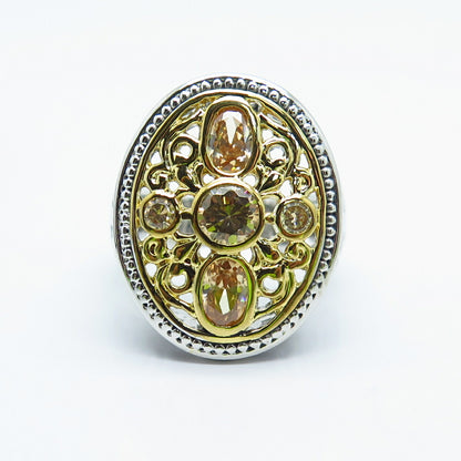 925 Sterling Silver 2-Tone C Z Ornate Ring Size 9.5