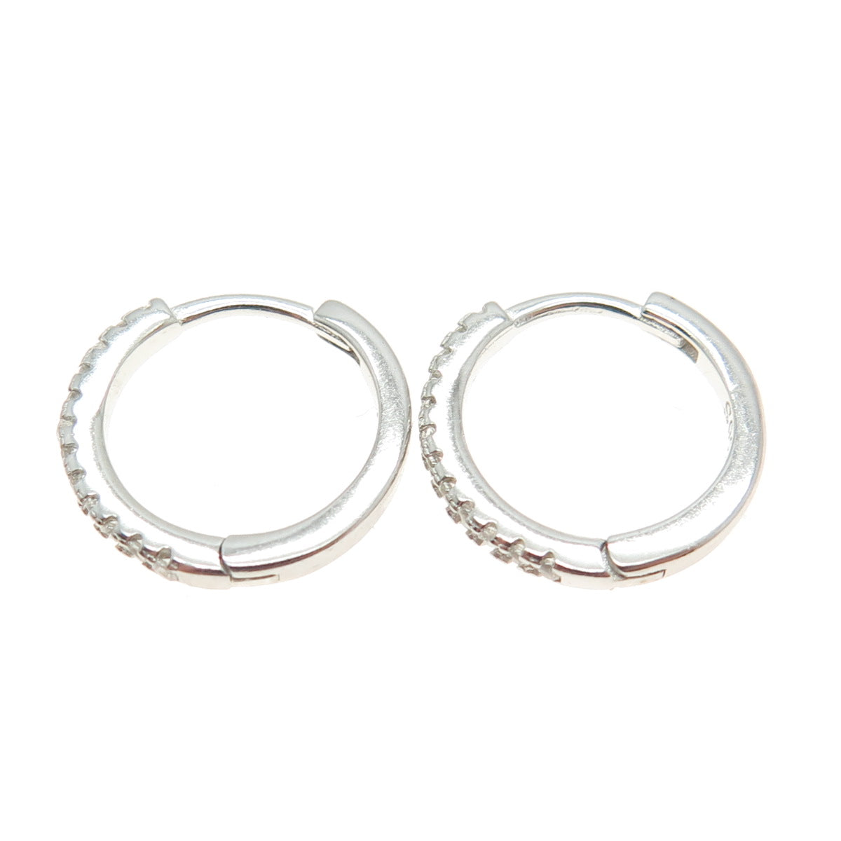 925 Sterling Silver Round-Cut Shaped C Z Huggie Earrings