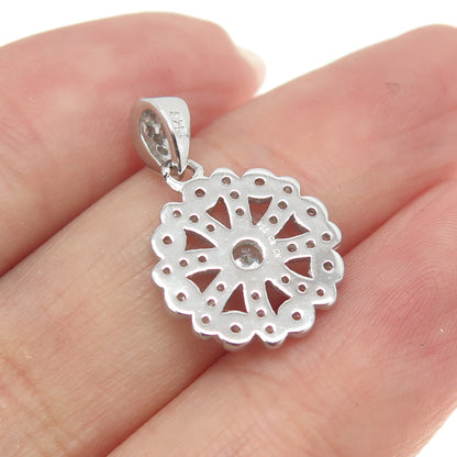 925 Sterling Silver Round-Cut C Z Flower Pendant