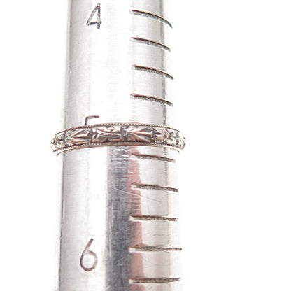 925 Sterling Silver Antique Art Deco Forget Me Not Oxidized Band Ring Size 5.25