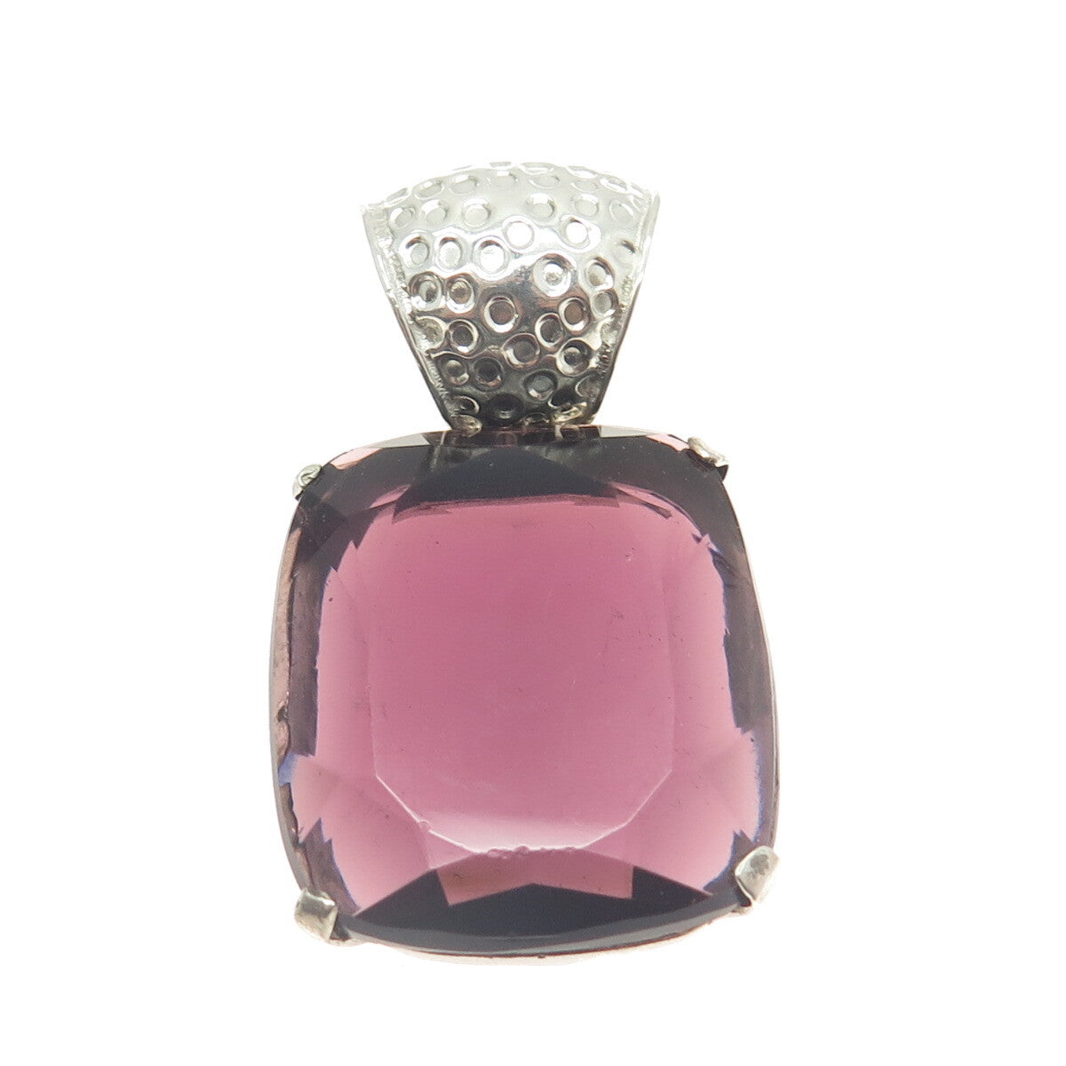 925 Sterling Silver Vintage Purple Glass Large Pendant