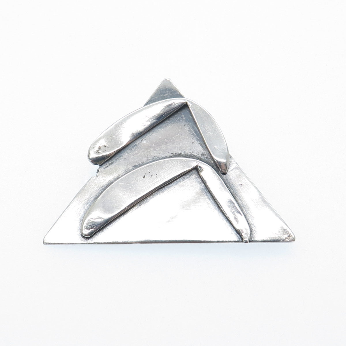 925 Sterling Silver Vintage Modernist Triangle Oxidized Pin Brooch