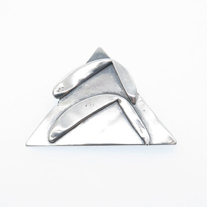 925 Sterling Silver Vintage Modernist Triangle Oxidized Pin Brooch