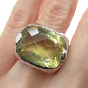 SOL 925 Sterling Silver Vintage Real Lemon Citrine Domed Oxidized Ring Size 7.75