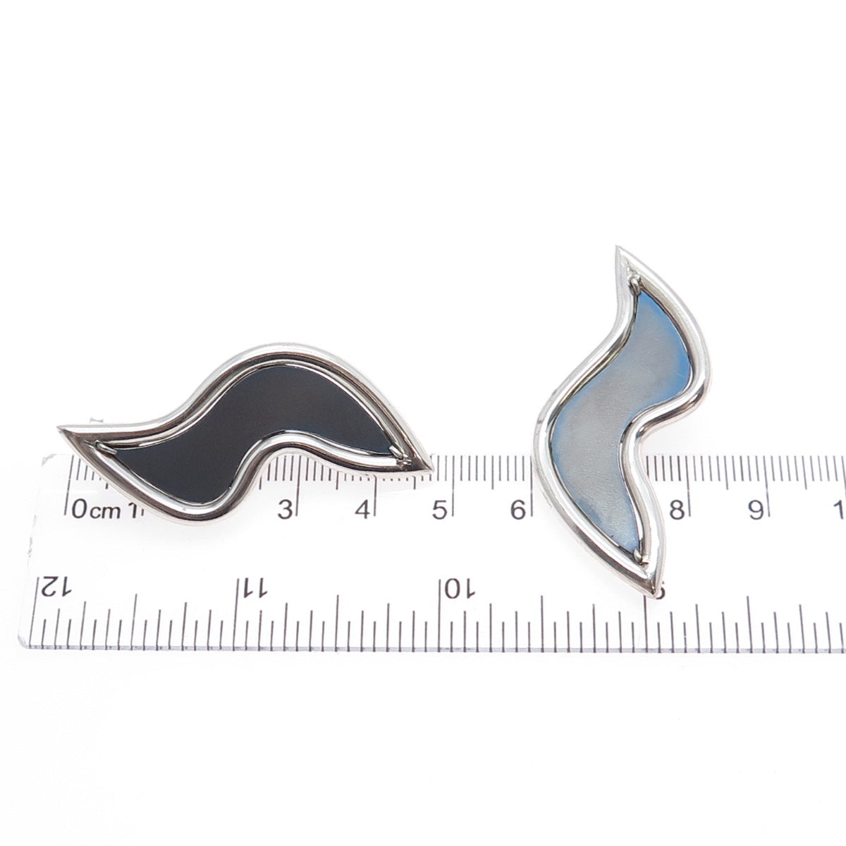 925 Sterling Silver Vintage Enamel Modernist Dangle Earrings