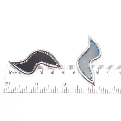 925 Sterling Silver Vintage Enamel Modernist Dangle Earrings