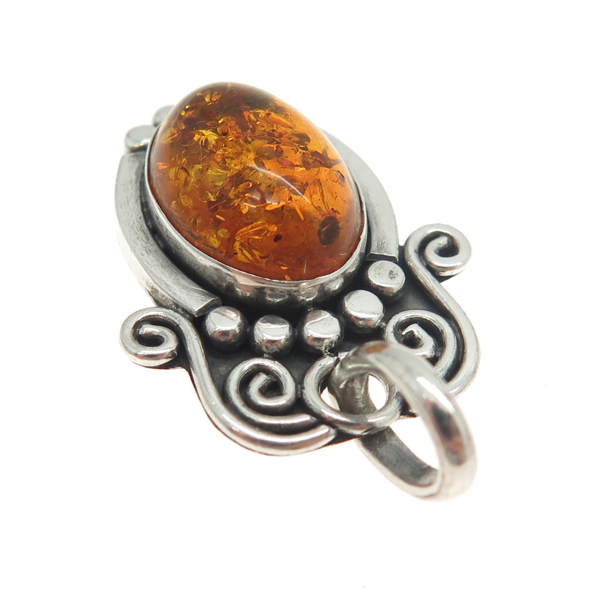 925 Sterling Silver Vintage Real Amber Modernist Charm Pendant