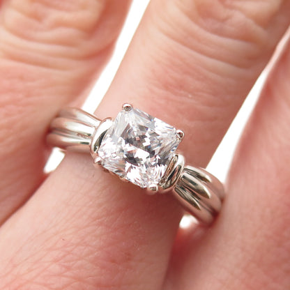 925 Sterling Silver Princess-Cut C Z Engagement Ring Size 10