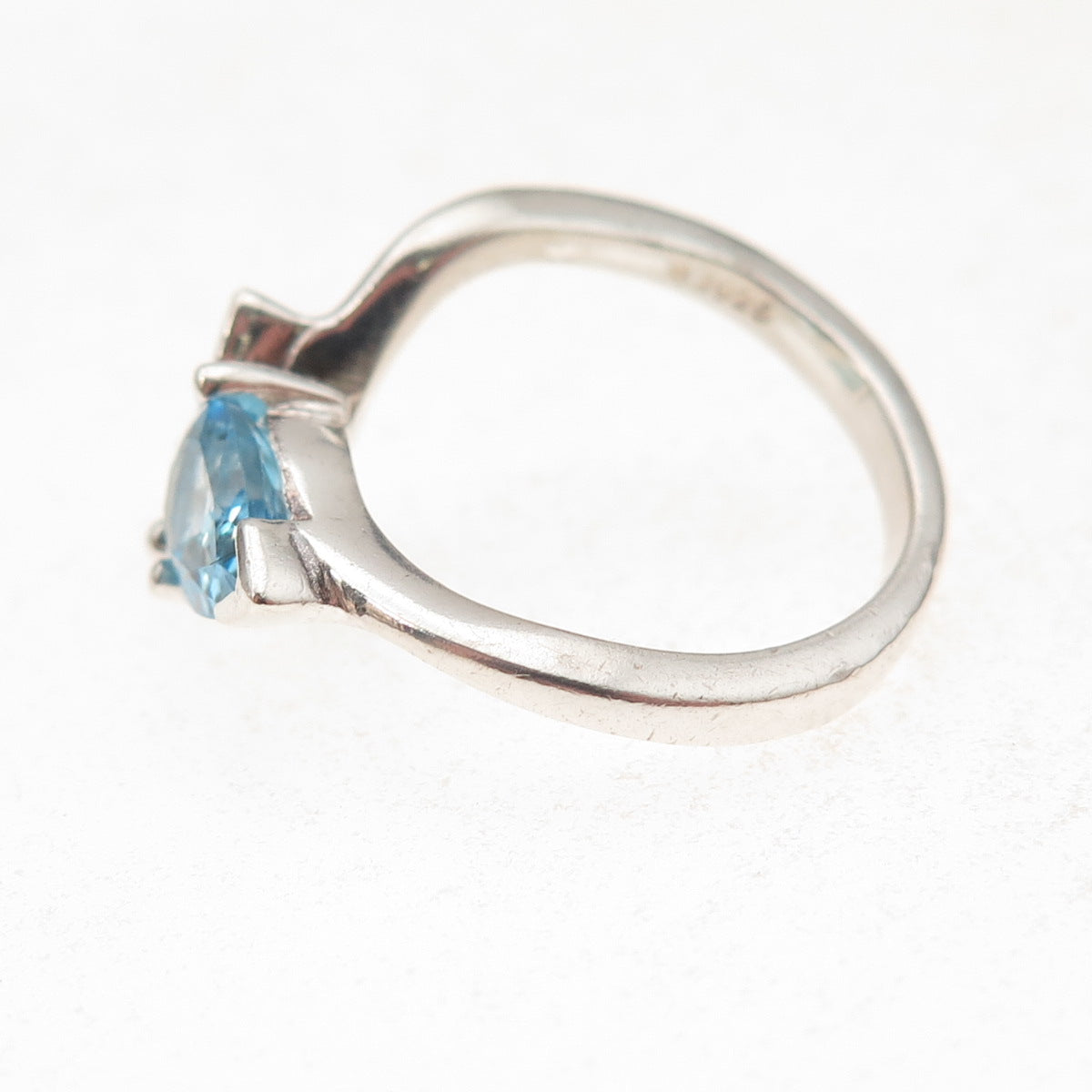 RJ Graziano 925 Sterling Silver Vintage Real Pear-Cut Blue Topaz Ring Size 6