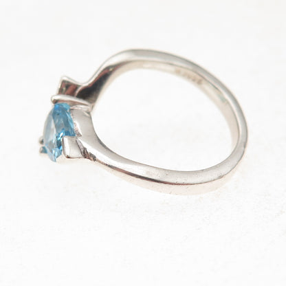 RJ Graziano 925 Sterling Silver Vintage Real Pear-Cut Blue Topaz Ring Size 6