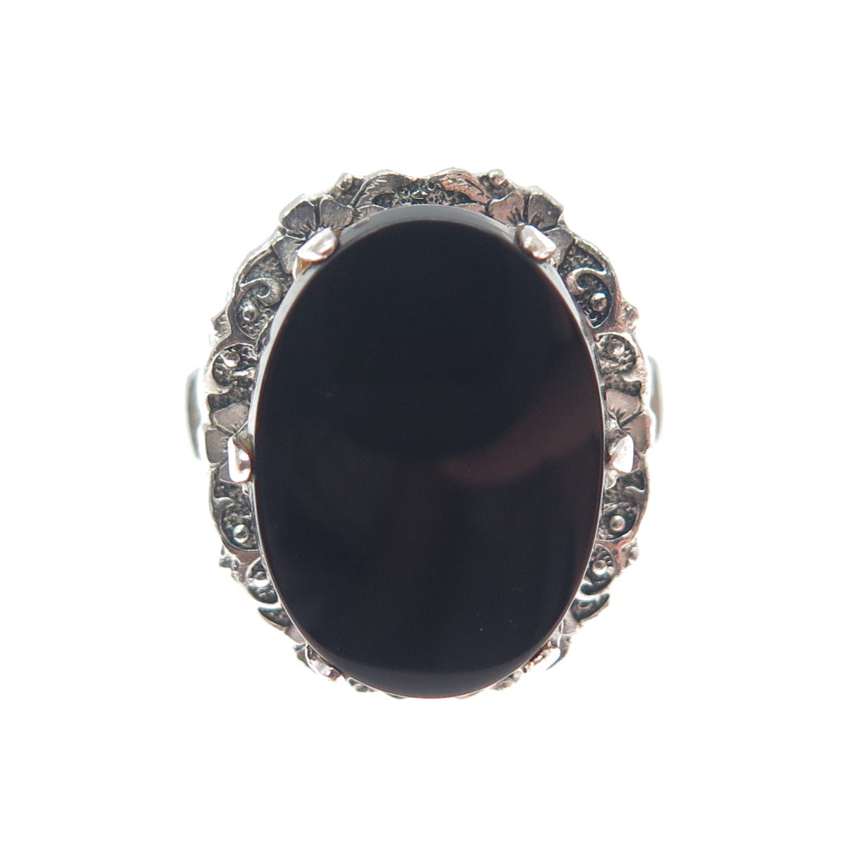 CLARK & COOMBS Sterling Silver Antique Art Deco Real Black Onyx Ring Size 4.75