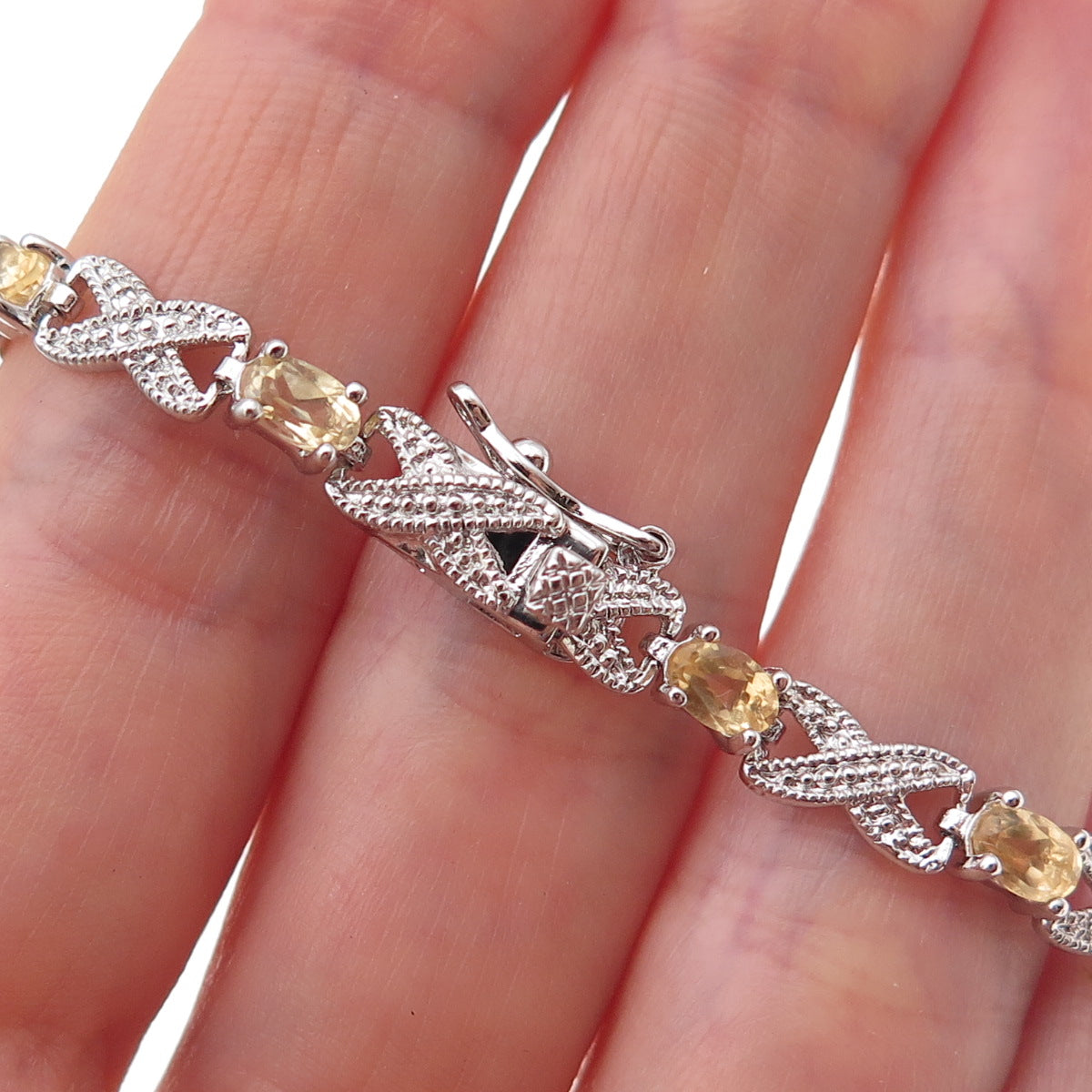 Dee Berkle Sterling Silver Real Diamond Accent & Citrine Infinity Bracelet 7.25"