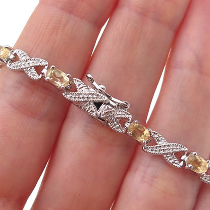 Dee Berkle Sterling Silver Real Diamond Accent & Citrine Infinity Bracelet 7.25"