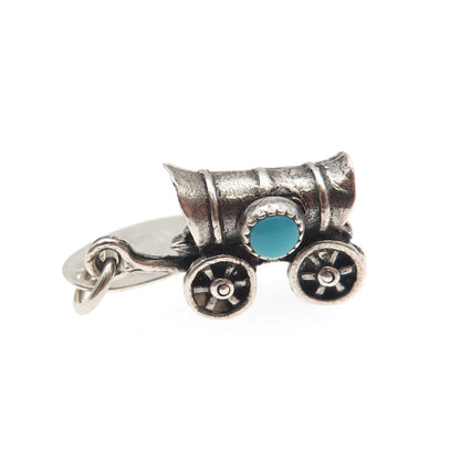 Maisels Indian Post 925 Sterling Vintage Turquoise Wagon 3D Mini Charm Pendant