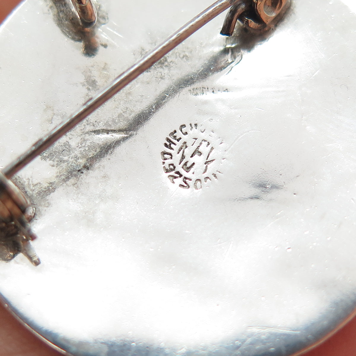 925 Sterling Silver 2-Tone Vintage Mexico Mayan Calendar Pin Brooch / Pendant