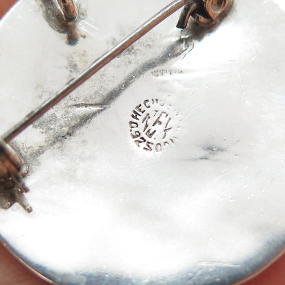 925 Sterling Silver 2-Tone Vintage Mexico Mayan Calendar Pin Brooch / Pendant