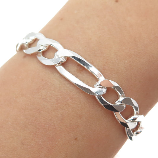 P. LUX 925 Sterling Silver Vintage Italy Figaro Link Bracelet 7.75"