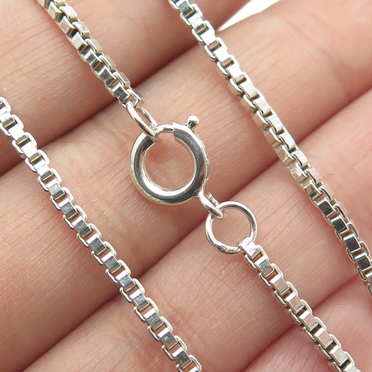 925 Sterling Silver Vintage Real Carnelian Modernist Box Chain Necklace 14-16"