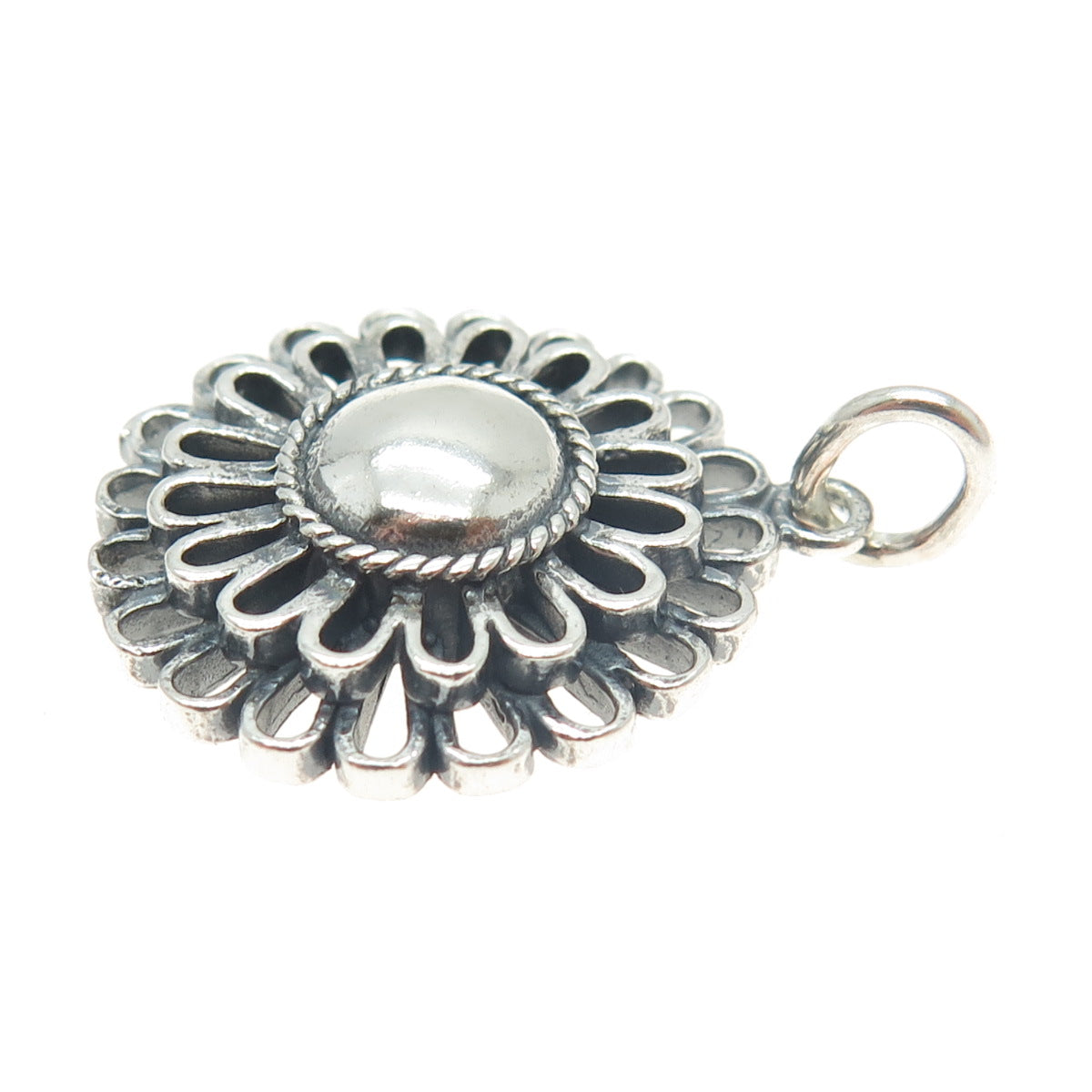 925 Sterling Silver Vintage Modernist Floral Pendant