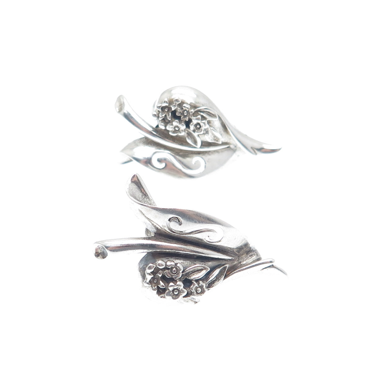 925 Sterling Silver Vintage Modernist Flower Heart Screw Back Earrings