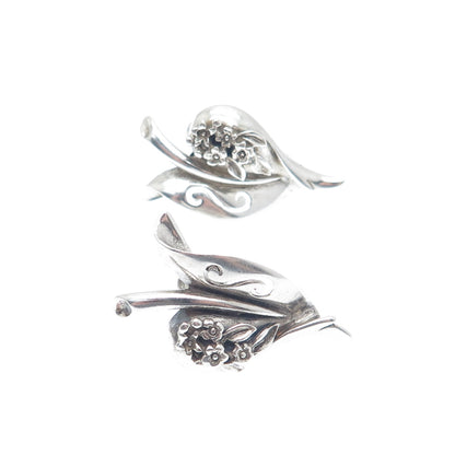 925 Sterling Silver Vintage Modernist Flower Heart Screw Back Earrings