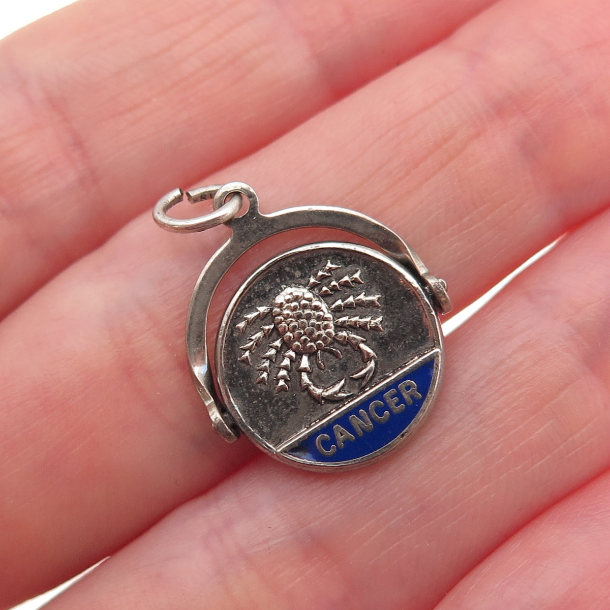 925 Sterling Silver Vintage Enamel Cancer Zodiac Sign Mini Charm Pendant
