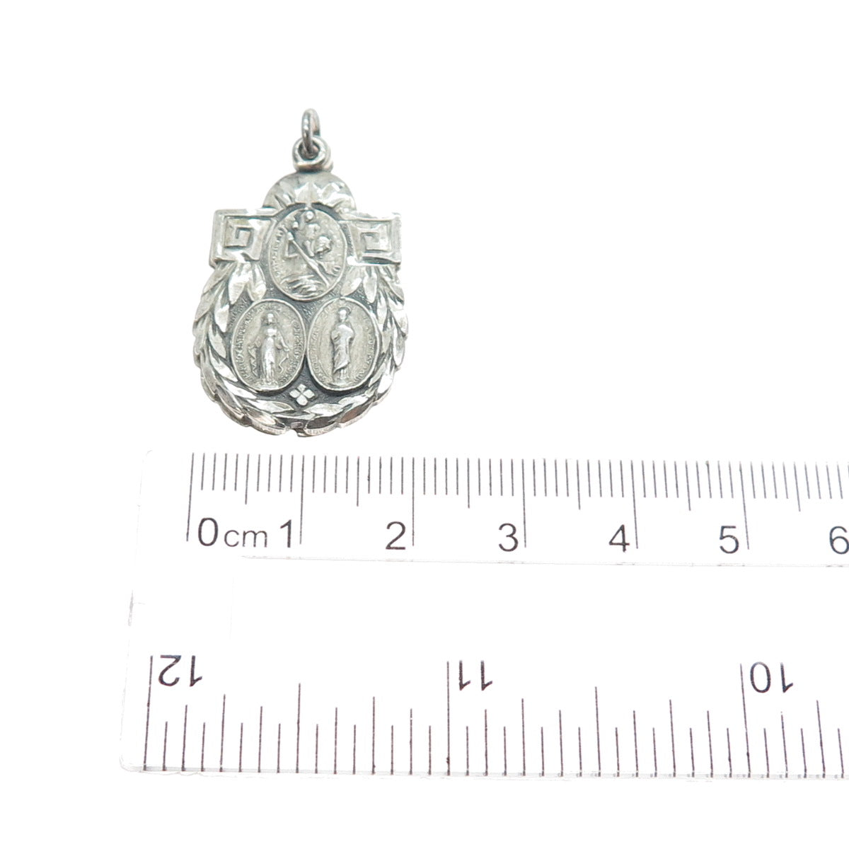 925 Sterling Silver Antique St. Mary St. Christopher & Jesus Slide Medal Pendant