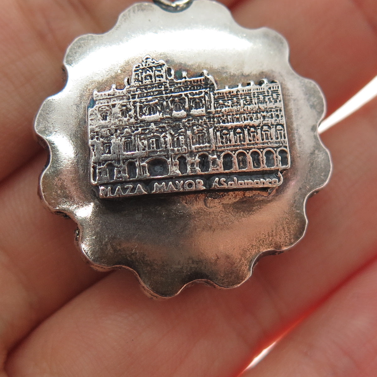 925 Sterling Silver Vintage Plaza Mayor Madrid Oxidized Key Fob Chain Ring