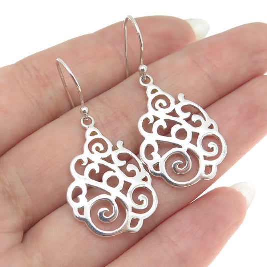 925 Sterling Silver Vintage Ornate Swirl Dangle Earrings