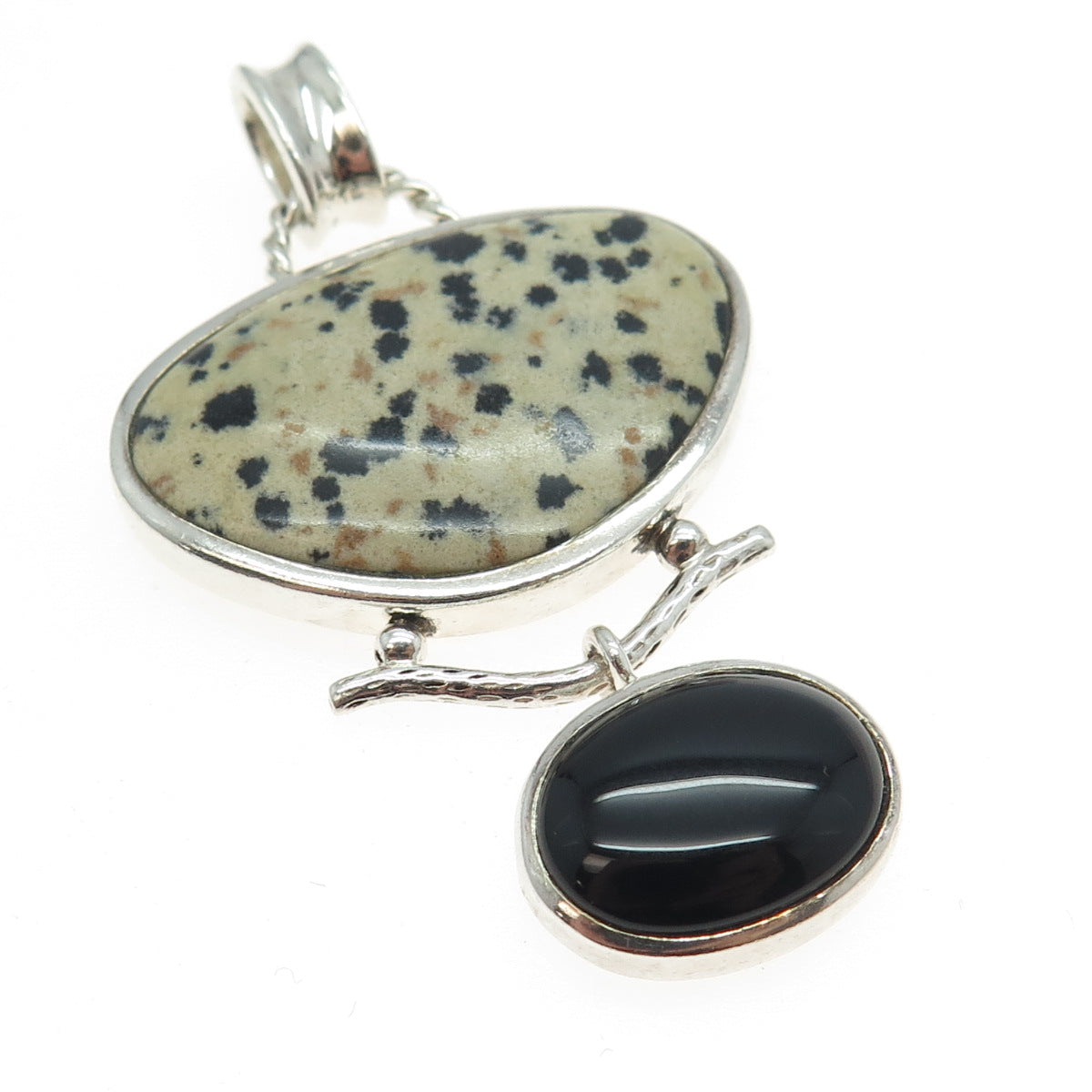 WHITNEY KELLY 925 Sterling Silver Vintage Dendritic Agate Black Onyx Gem Pendant