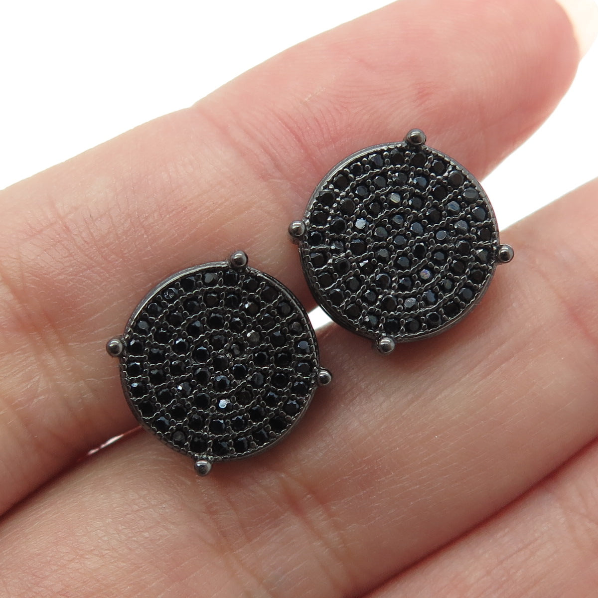 925 Sterling Silver C Z Black Rhodium Stud Earrings