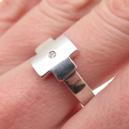 925 Sterling Silver Round-Cut C Z Cross Ring Size 7.5