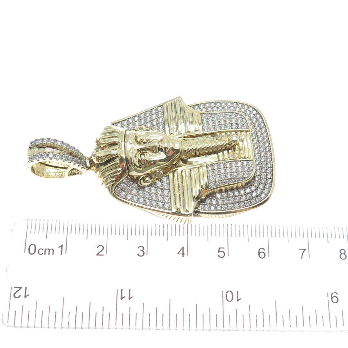 925 Sterling Silver Gold Plated Round-Cut Shaped C Z Egyptian Pharaoh Pendant