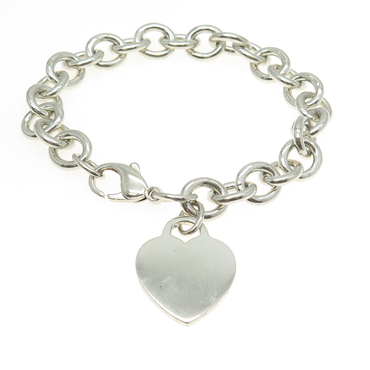 TIFFANY & CO. 925 Sterling Silver Vintage Heart Tag Rolo Link Bracelet 7.25"