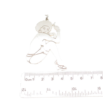 White Trash Charms 925 Sterling Silver 60's Afro Pin-up Girl Pendant