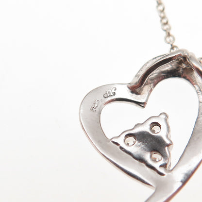 925 Sterling Silver Round-Cut C Z Heart Cable Chain Necklace 18"