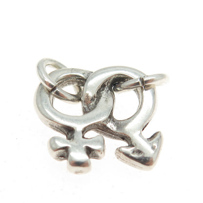 925 Sterling Silver Vintage Gender Symbols 3D Pendant