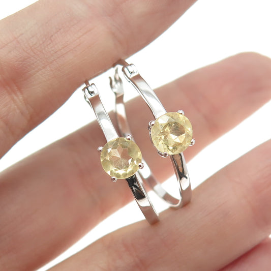 925 Sterling Silver Real Citrine Gemstone Hinged Hoop Earrings