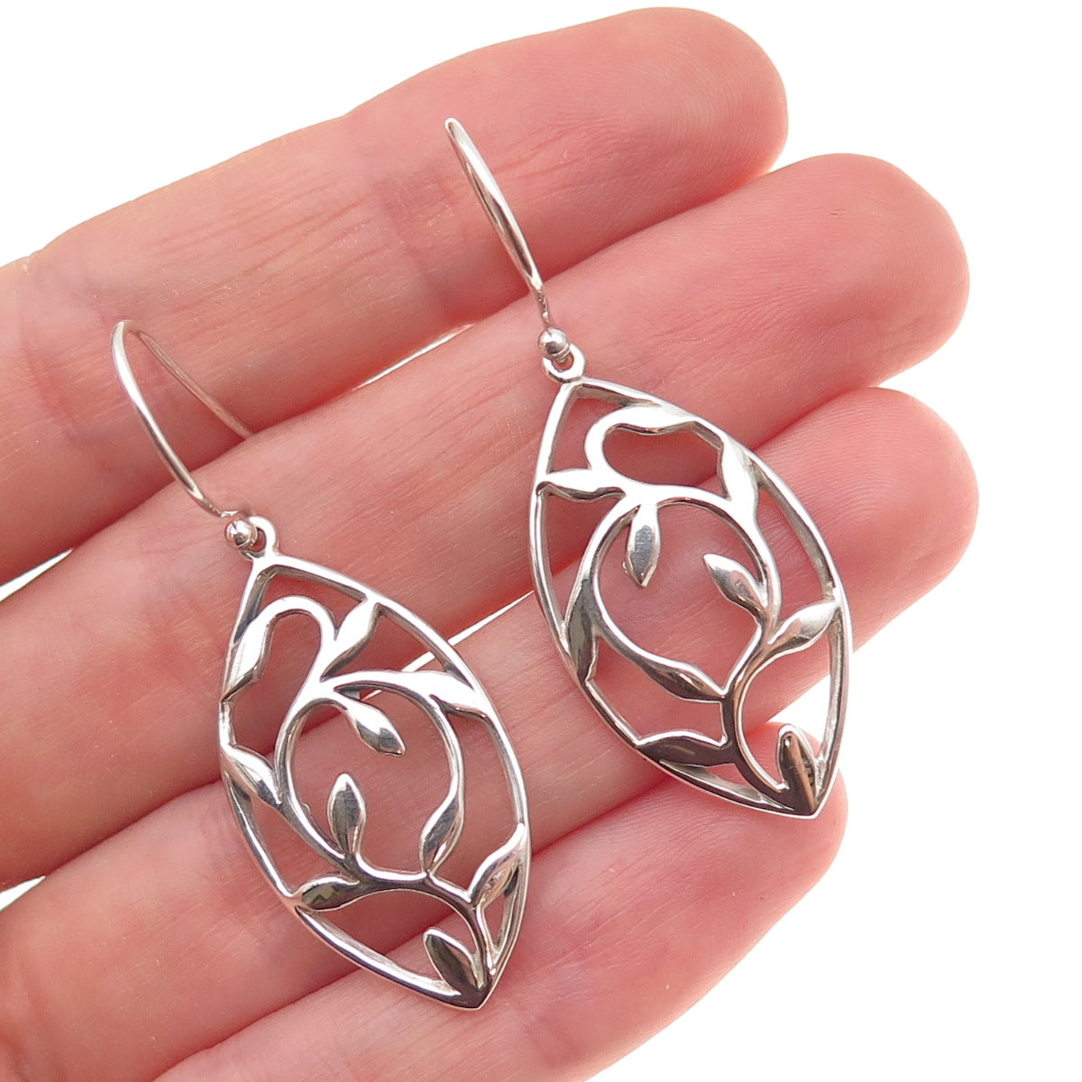 925 Sterling Silver Vintage Floral Dangle Earrings
