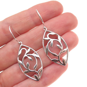 925 Sterling Silver Vintage Floral Dangle Earrings