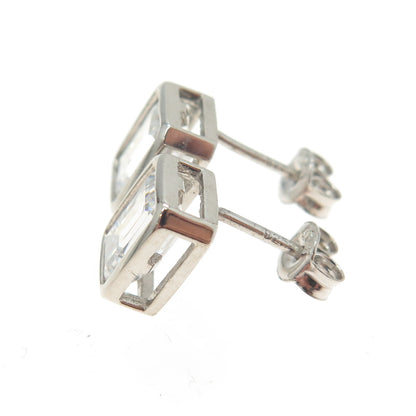 925 Sterling Silver Emerald-Cut Shaped C Z Stud Earrings