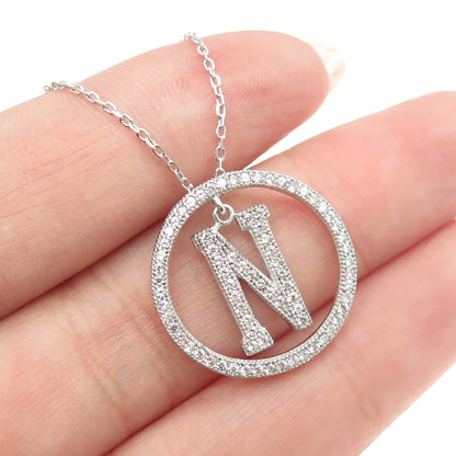 925 Sterling Silver Round-Cut C Z Letter "N" Initial Cable Chain Necklace 16-18"