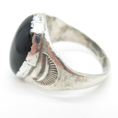 H. BEAGAY Old Pawn Sterling Silver Southwestern Real Black Onyx Ring Size 10.75