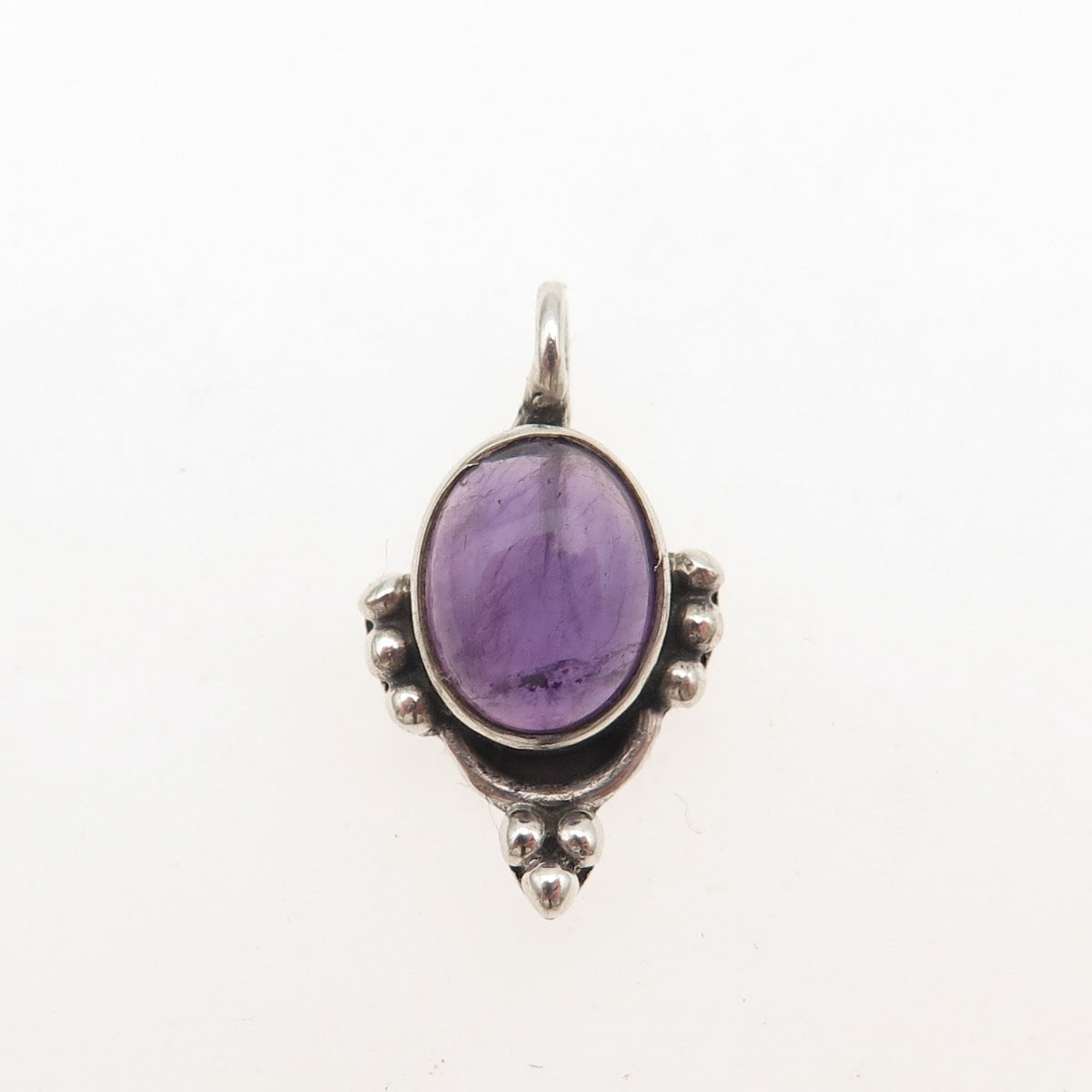925 Sterling Silver Vintage Real Amethyst Beaded Mini Charm Pendant