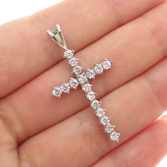 ROSS SIMONS 925 Sterling Silver Round-Cut C Z Cross Charm Pendant