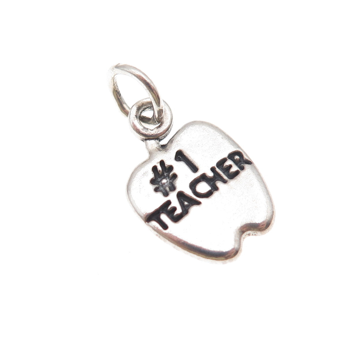 Sundancer 925 Sterling Silver Vintage #1 Teacher Apple Oxidized Charm Pendant
