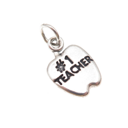 Sundancer 925 Sterling Silver Vintage #1 Teacher Apple Oxidized Charm Pendant