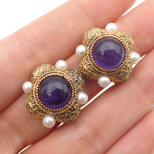 Museum of Fine Arts Sterling Silver GP Vintage Pearl & Amethyst Clip On Earrings
