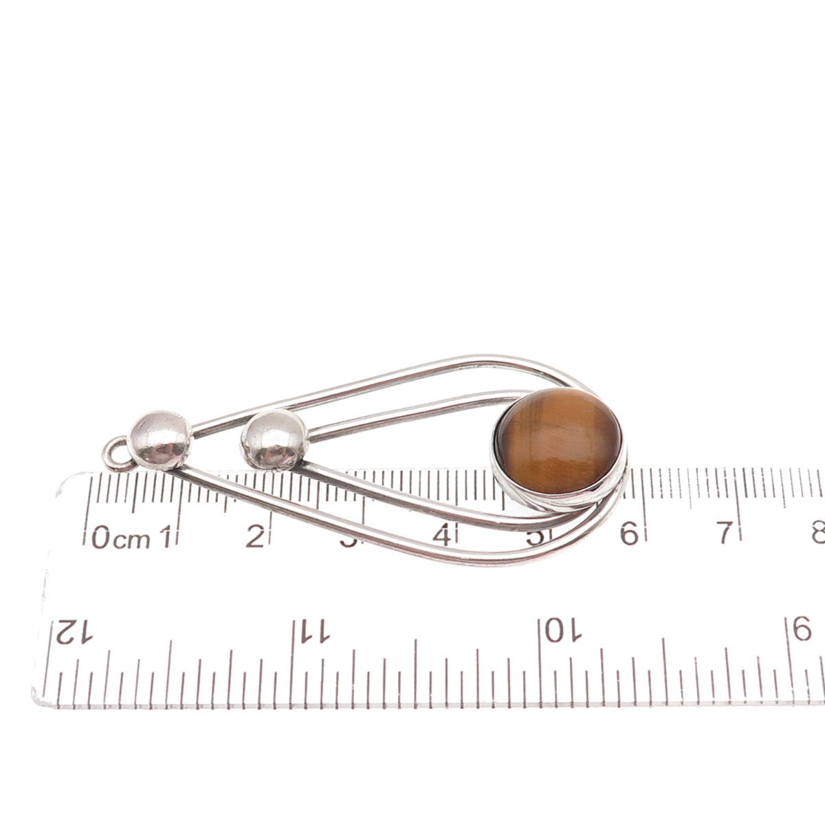 925 Sterling Silver Vintage Real Tiger Eye Modernist Teardrop Pendant