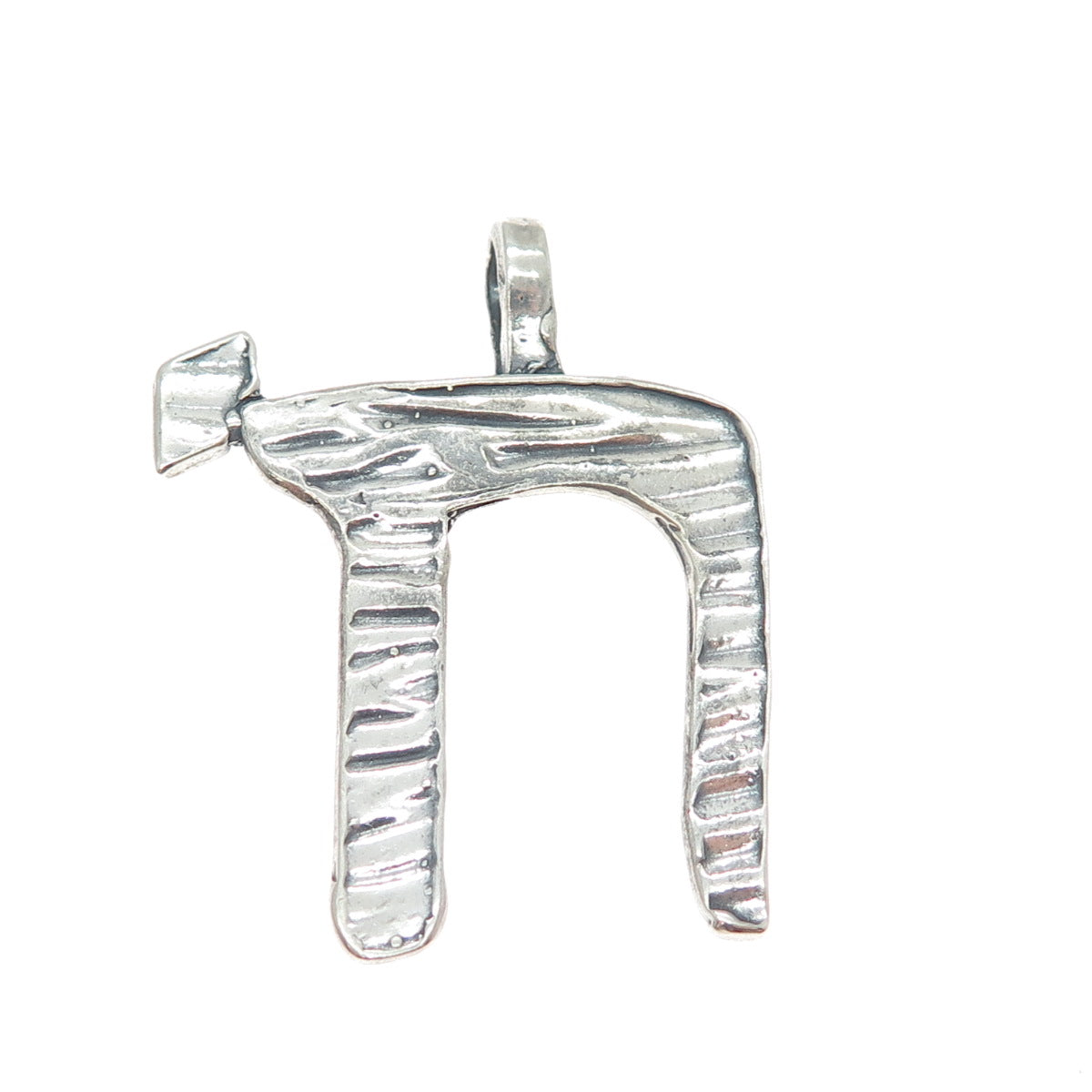 925 Sterling Silver Vintage Chai Judaica Oxidized Charm Pendant